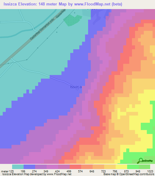 Issizca,Turkey Elevation Map