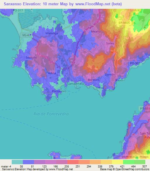 Sanxenxo,Spain Elevation Map