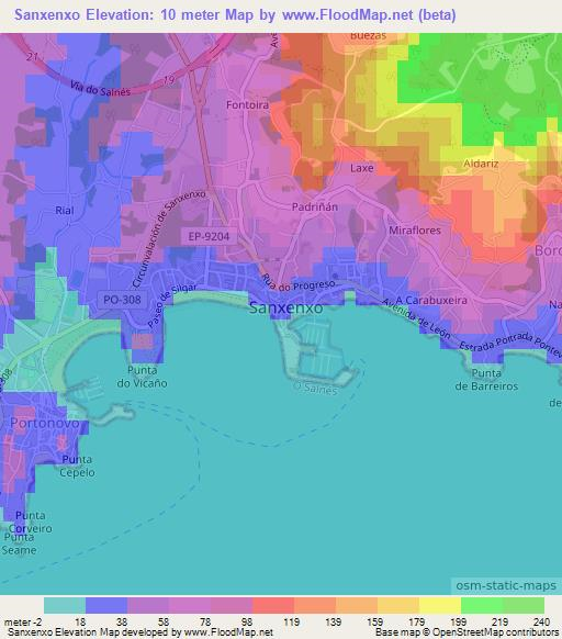 Sanxenxo,Spain Elevation Map