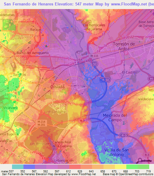 San Fernando de Henares,Spain Elevation Map