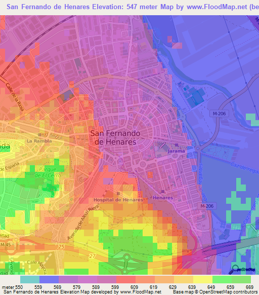 San Fernando de Henares,Spain Elevation Map