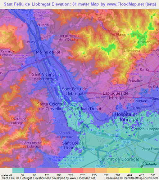Sant Feliu de Llobregat,Spain Elevation Map