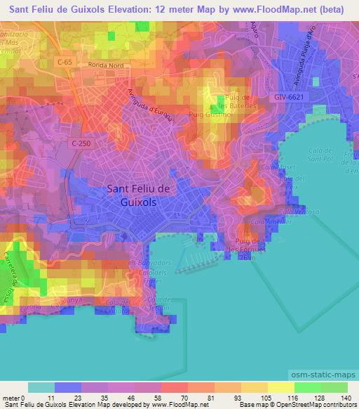 Sant Feliu de Guixols,Spain Elevation Map