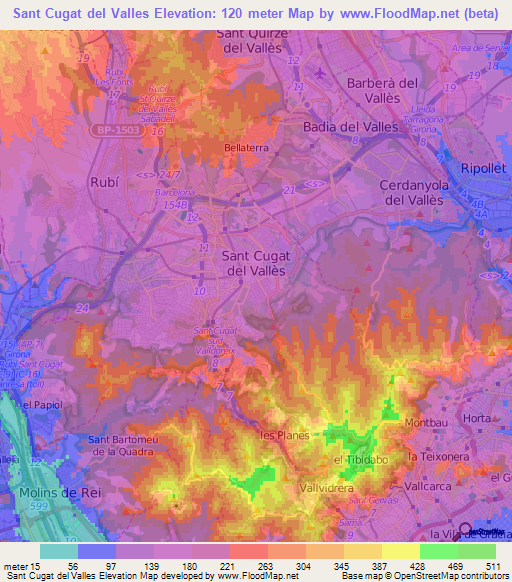 Sant Cugat del Valles,Spain Elevation Map