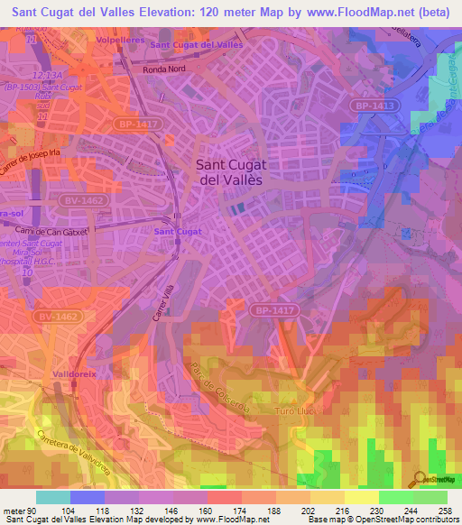 Sant Cugat del Valles,Spain Elevation Map