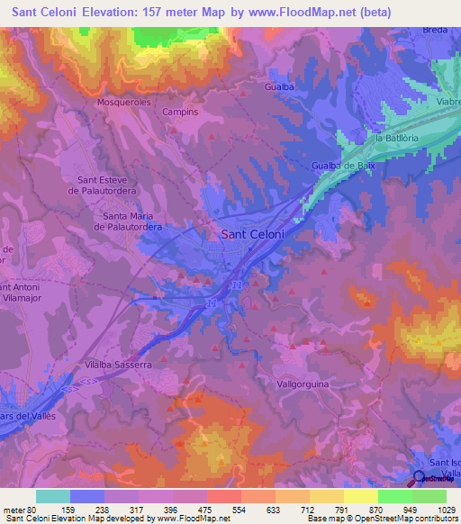 Sant Celoni,Spain Elevation Map