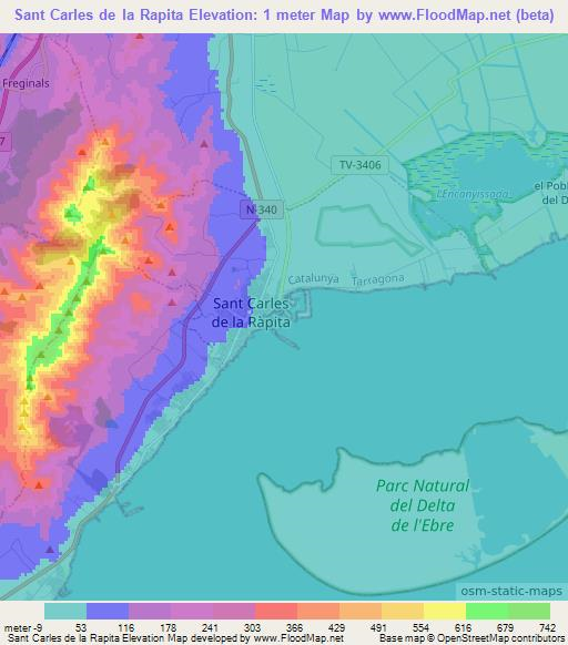 Sant Carles de la Rapita,Spain Elevation Map