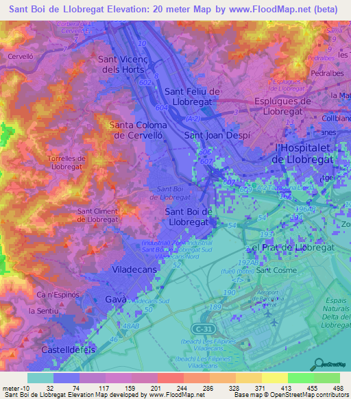 Sant Boi de Llobregat,Spain Elevation Map