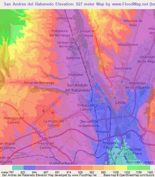 San Andres del Rabanedo,Spain Elevation Map