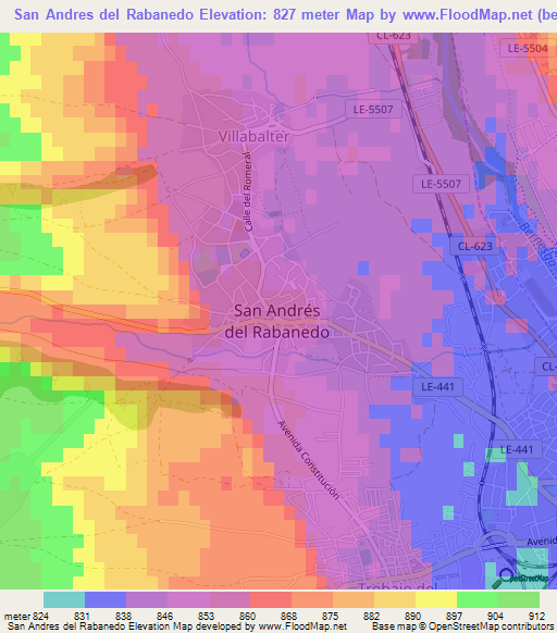 San Andres del Rabanedo,Spain Elevation Map