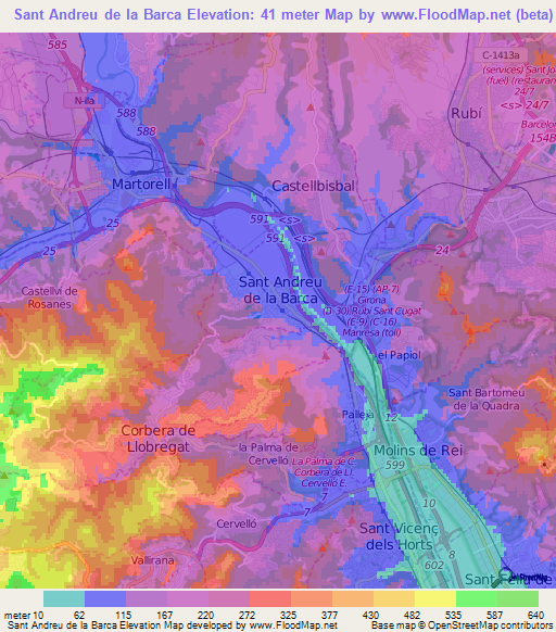 Sant Andreu de la Barca,Spain Elevation Map