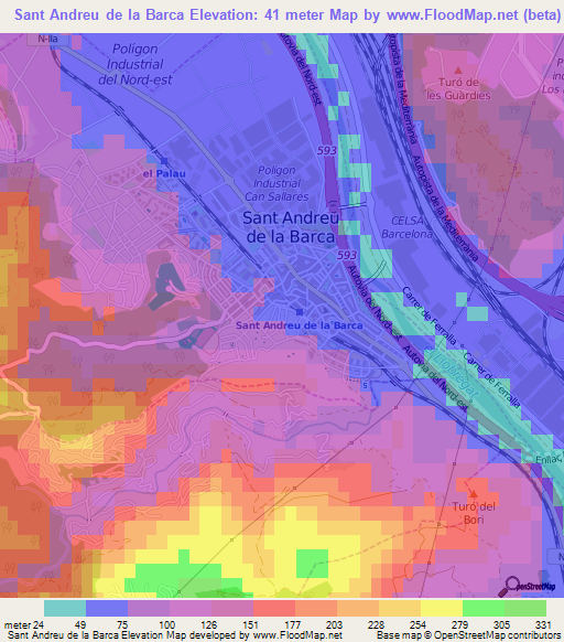 Sant Andreu de la Barca,Spain Elevation Map