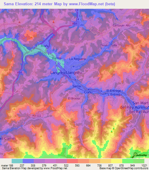 Sama,Spain Elevation Map