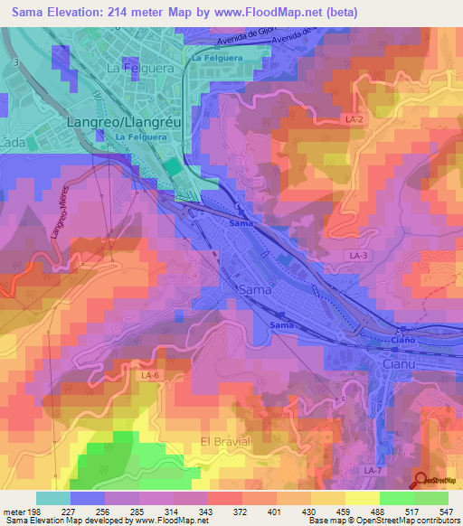 Sama,Spain Elevation Map