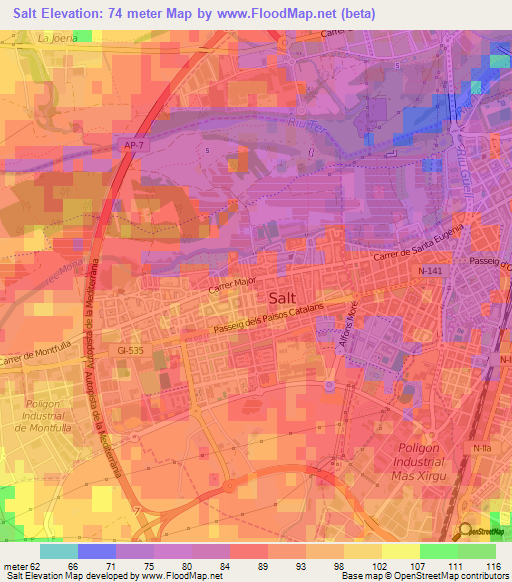 Salt,Spain Elevation Map