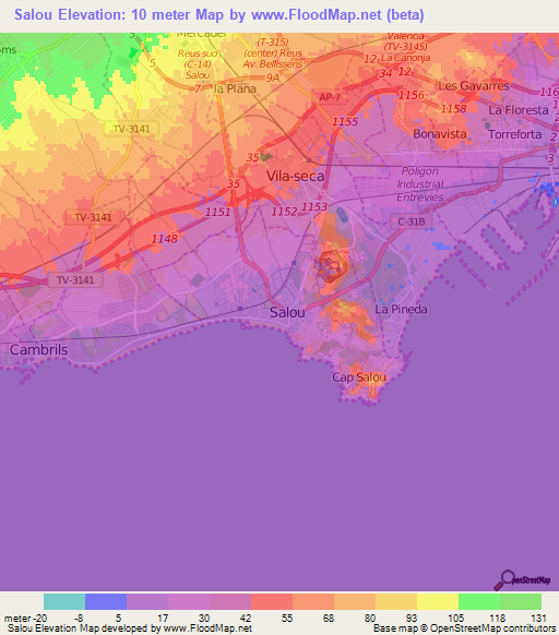 Salou,Spain Elevation Map