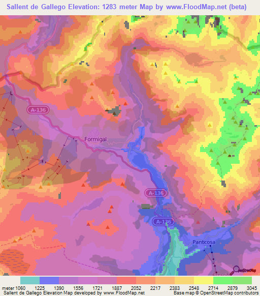 Sallent de Gallego,Spain Elevation Map