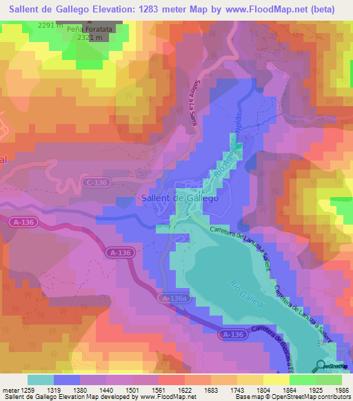 Sallent de Gallego,Spain Elevation Map