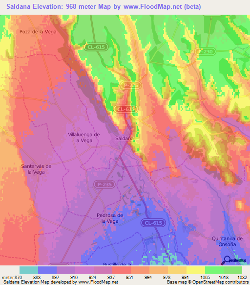 Saldana,Spain Elevation Map