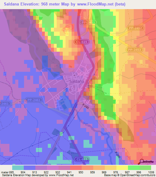 Saldana,Spain Elevation Map