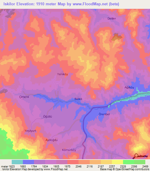 Iskilor,Turkey Elevation Map