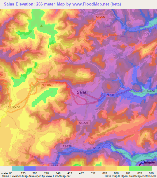 Salas,Spain Elevation Map