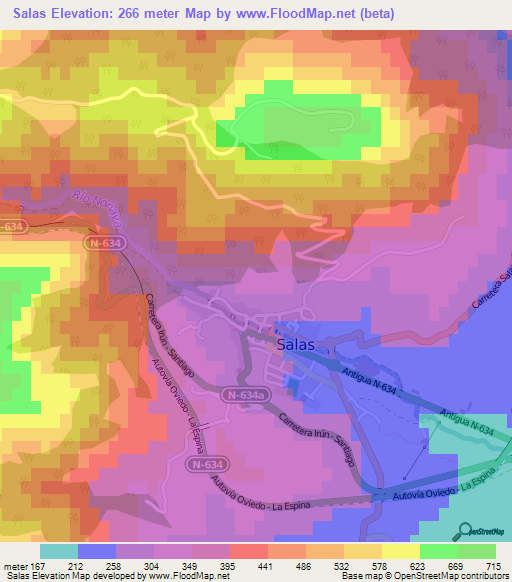 Salas,Spain Elevation Map