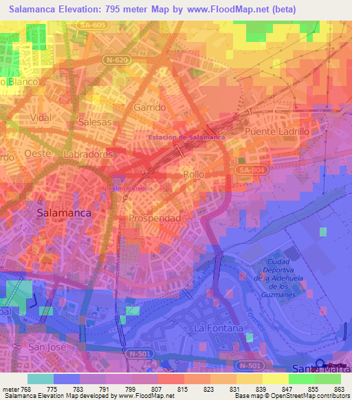 Salamanca,Spain Elevation Map