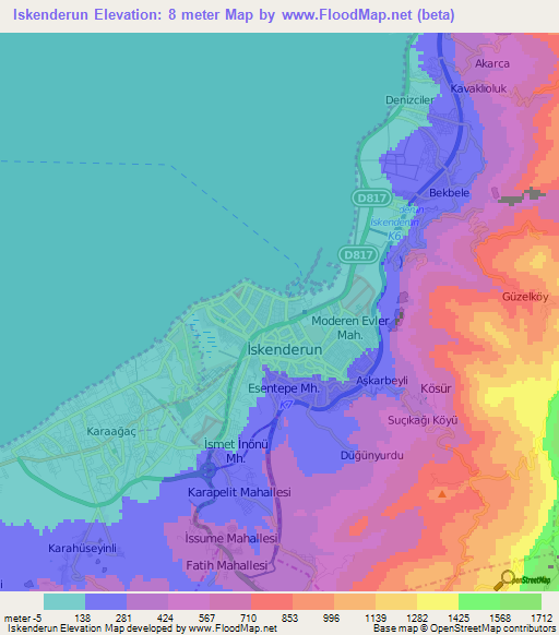 Iskenderun,Turkey Elevation Map