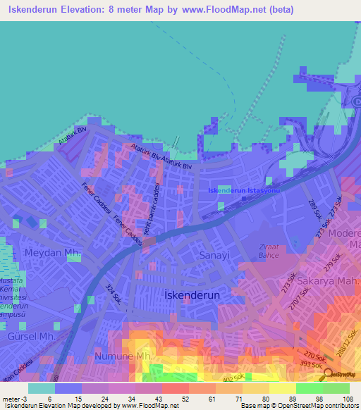 Iskenderun,Turkey Elevation Map