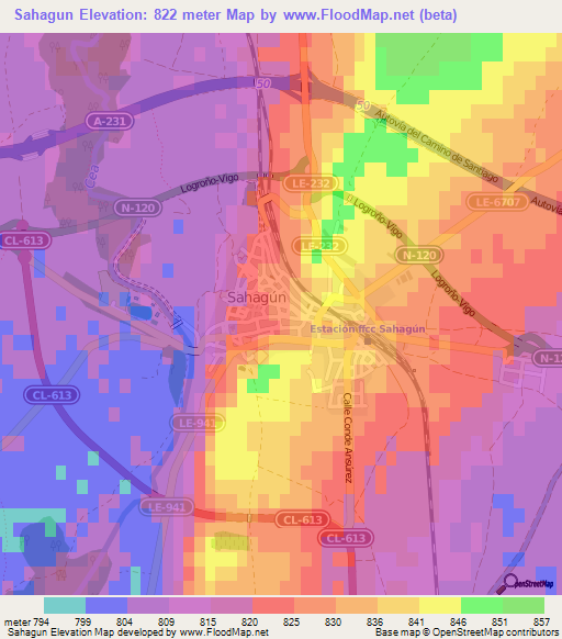 Sahagun,Spain Elevation Map