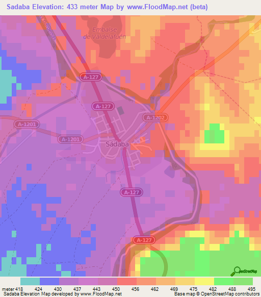 Sadaba,Spain Elevation Map