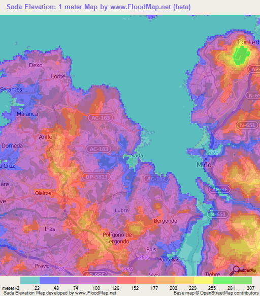 Sada,Spain Elevation Map