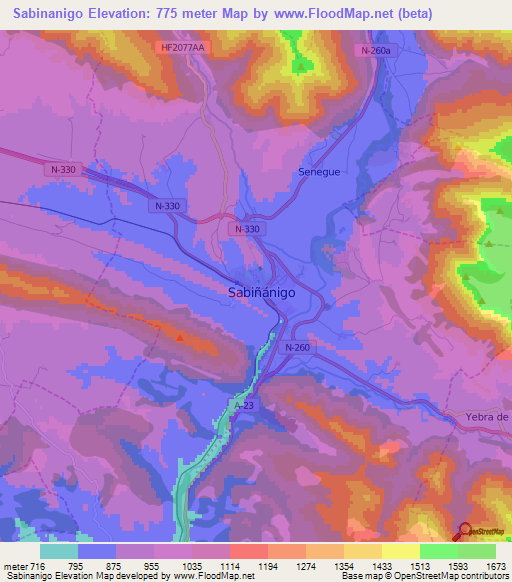 Sabinanigo,Spain Elevation Map