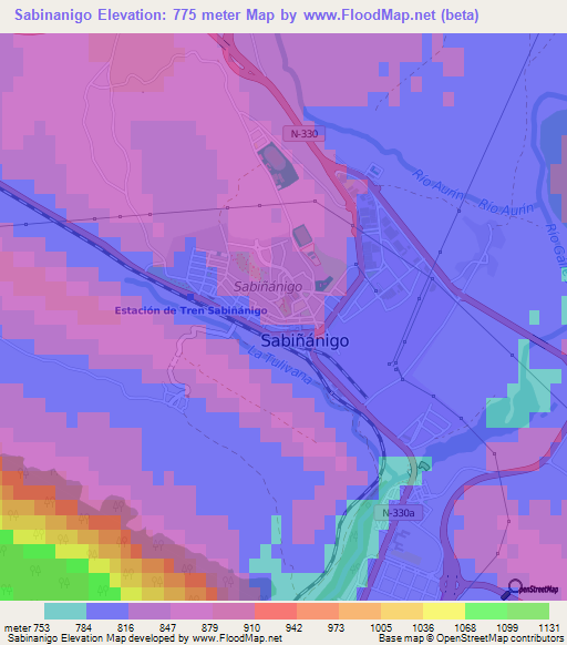 Sabinanigo,Spain Elevation Map