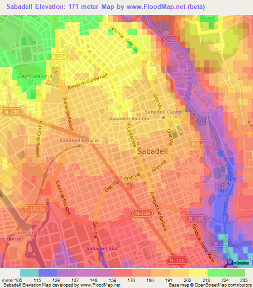 Sabadell,Spain Elevation Map