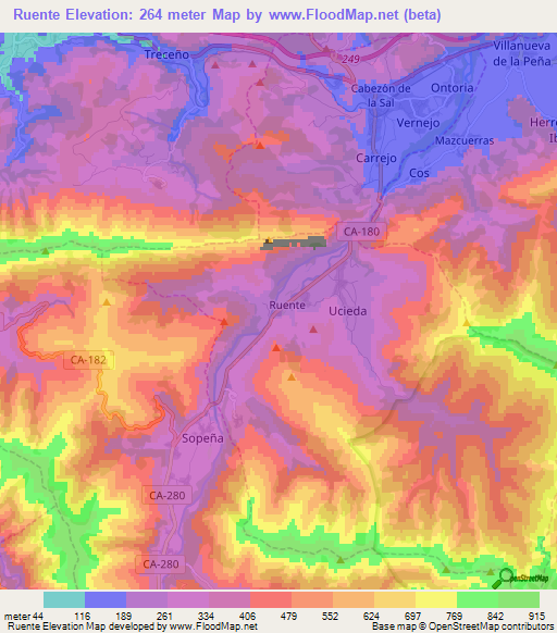 Ruente,Spain Elevation Map