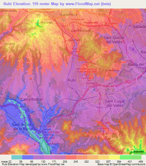 Rubi,Spain Elevation Map