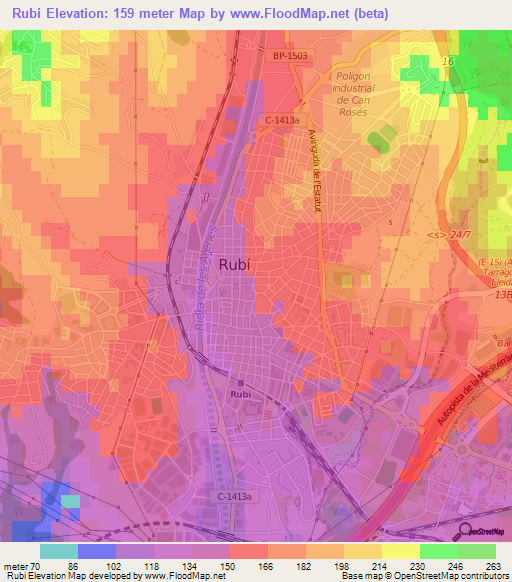 Rubi,Spain Elevation Map