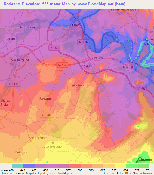 Rodezno,Spain Elevation Map