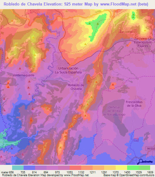 Robledo de Chavela,Spain Elevation Map