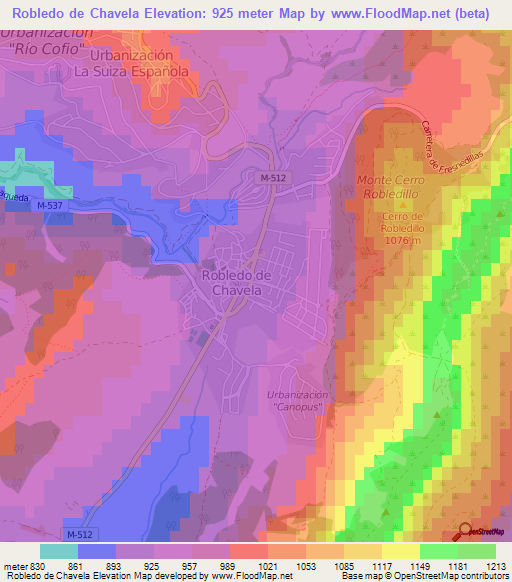 Robledo de Chavela,Spain Elevation Map