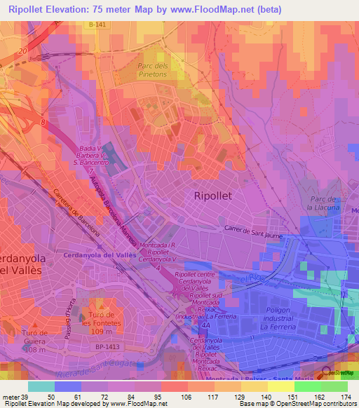 Ripollet,Spain Elevation Map