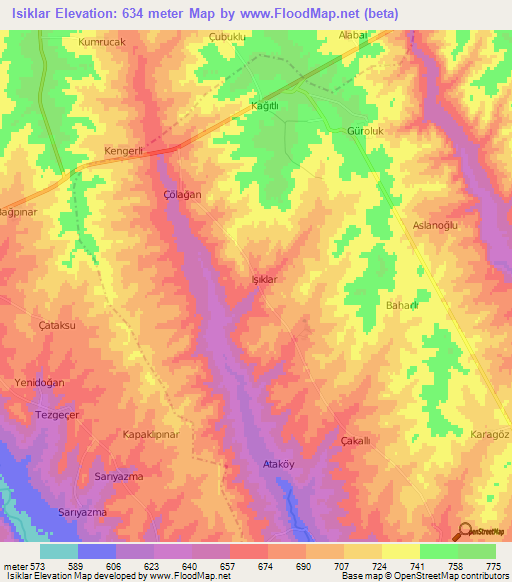 Isiklar,Turkey Elevation Map