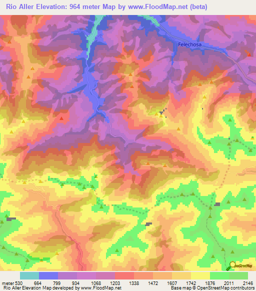 Rio Aller,Spain Elevation Map