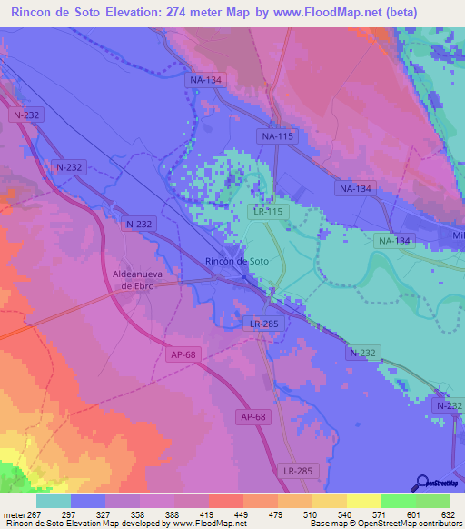 Rincon de Soto,Spain Elevation Map