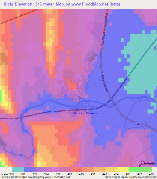 Ricla,Spain Elevation Map