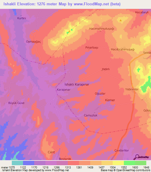 Ishakli,Turkey Elevation Map