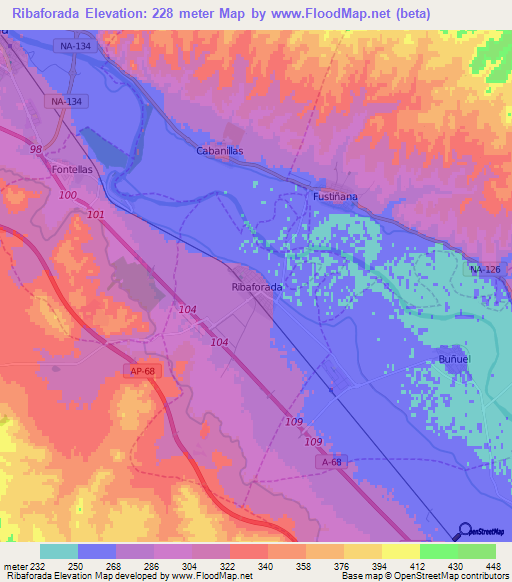 Ribaforada,Spain Elevation Map
