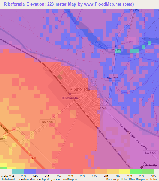 Ribaforada,Spain Elevation Map